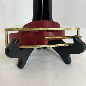 HOBO Vintage Red Leather Belt with Brushed Gold Rectangular Buckle Casual Boho